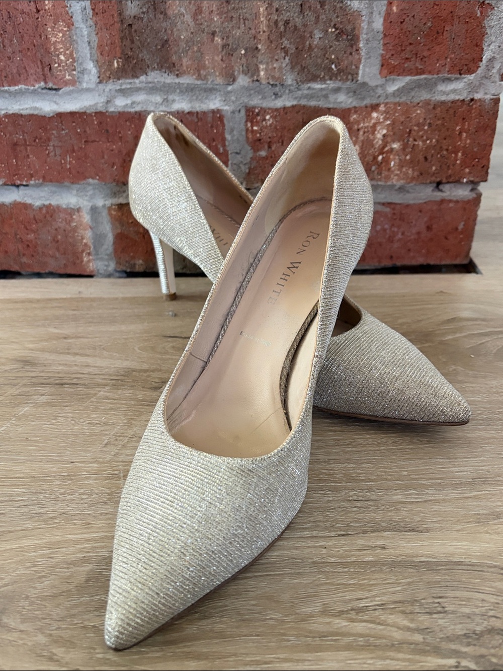 Ron White Gold Glitter Pointed-Toe Stiletto Heels